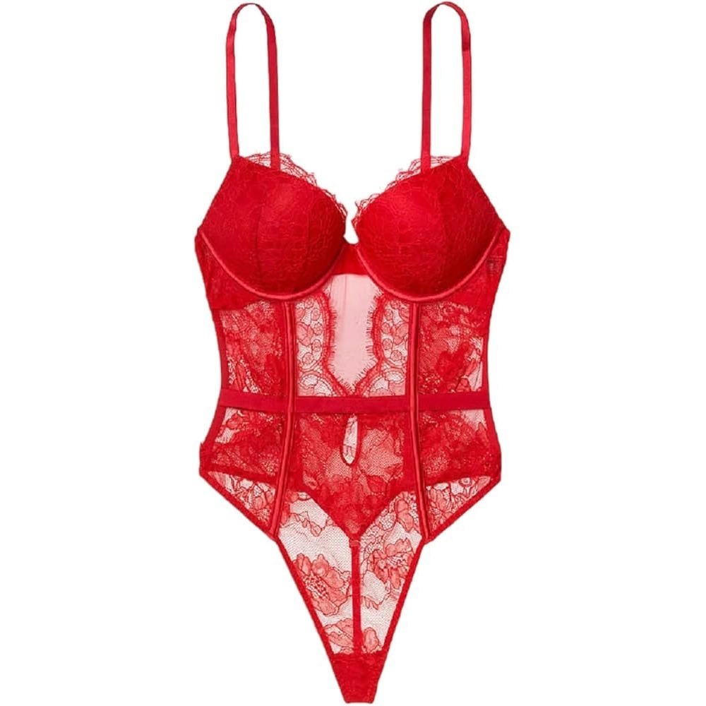 Victoria's Secret Red Lace Push Up Teddy Bodysuit Lingerie Small